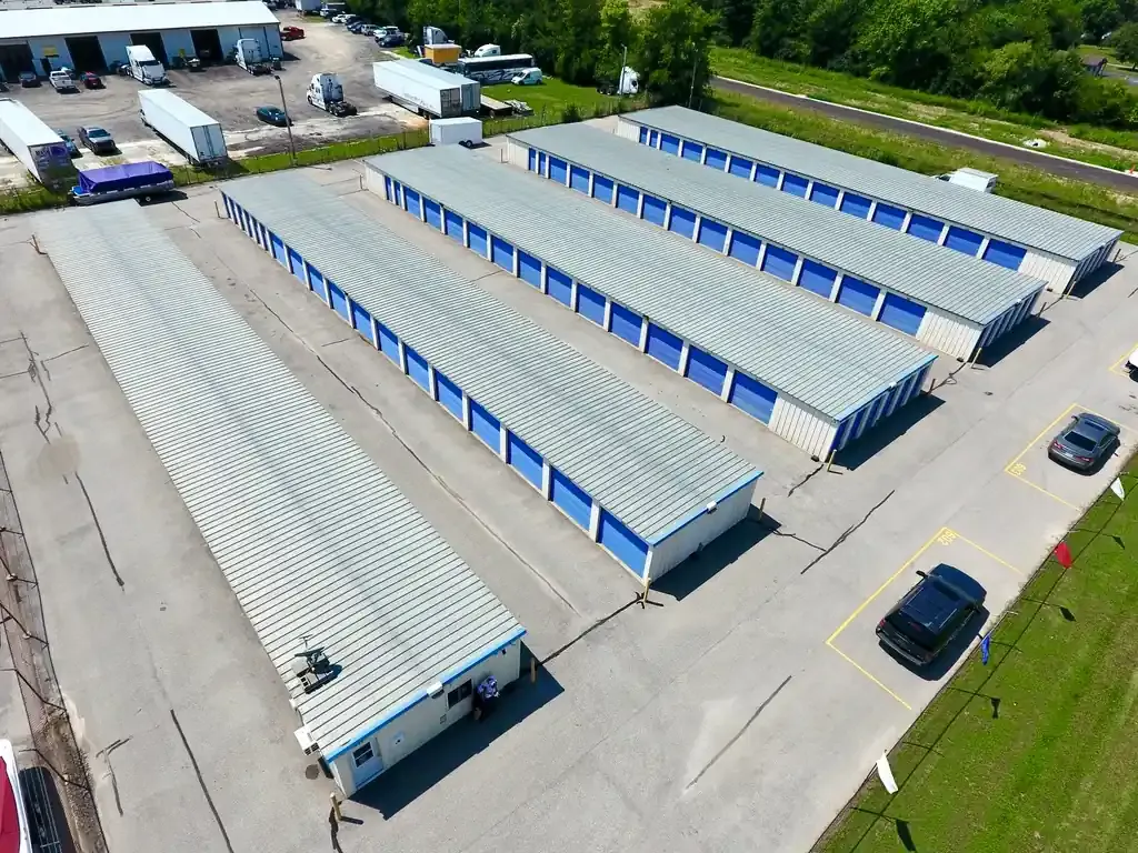 Aerial view of storage units