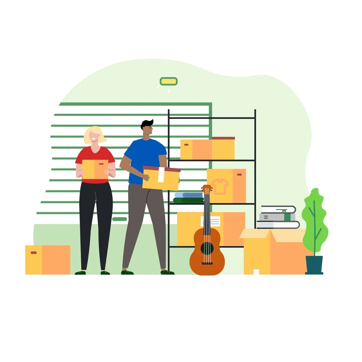 Illustration of people packing